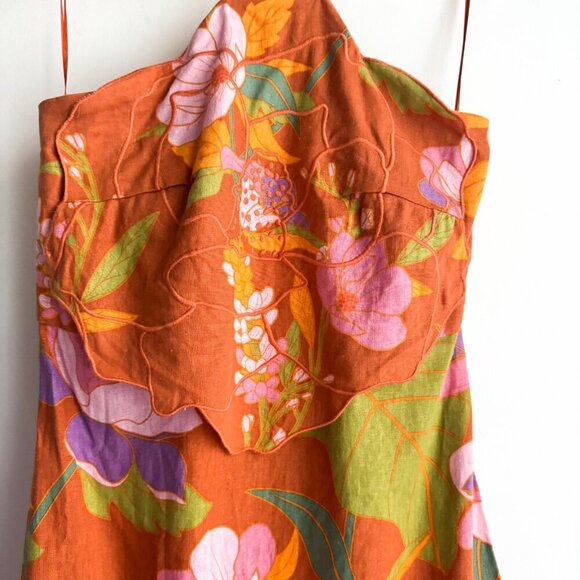Caroline Constas Halter Dress Orange Floral Linen Blend Embroidered NWT M - Picture 4 of 10